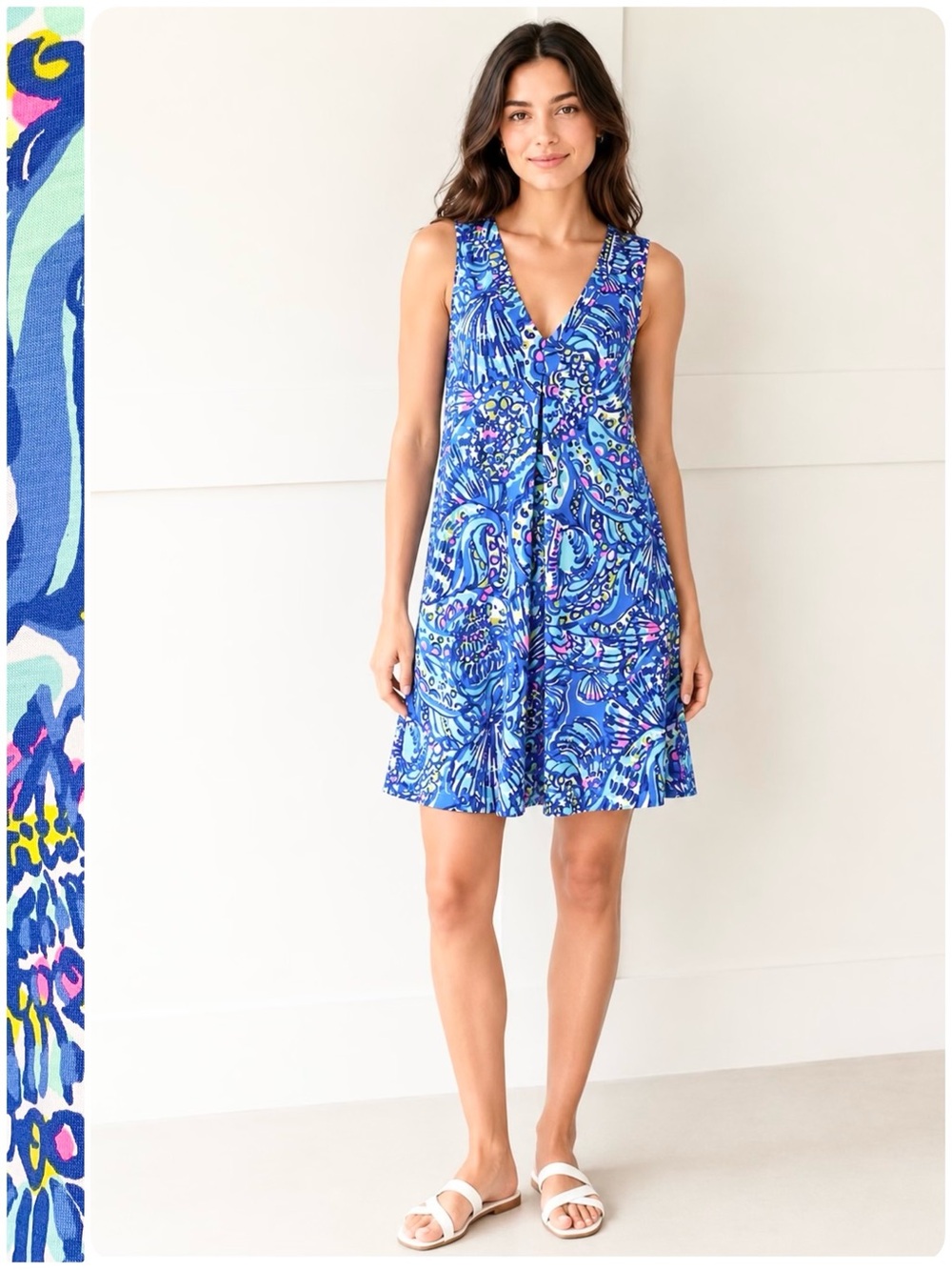Lilly Pulitzer Shift Floral Mini Dress Sleeveless V-Neck 100% PIMA Cotton